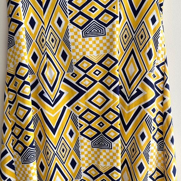 Jolida Vintage Geometric Button Front Dress, Yellow/Blue/White, Size Large - Picture 13 of 16